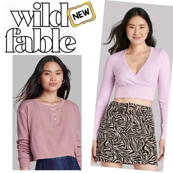 New 2-pc Bundle WILD FABLE Tops Pink Lavender Shirts Waffle Ribbed Women’s L NWT - Picture 1 of 16